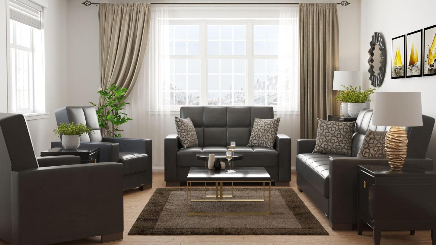black leather sofa set