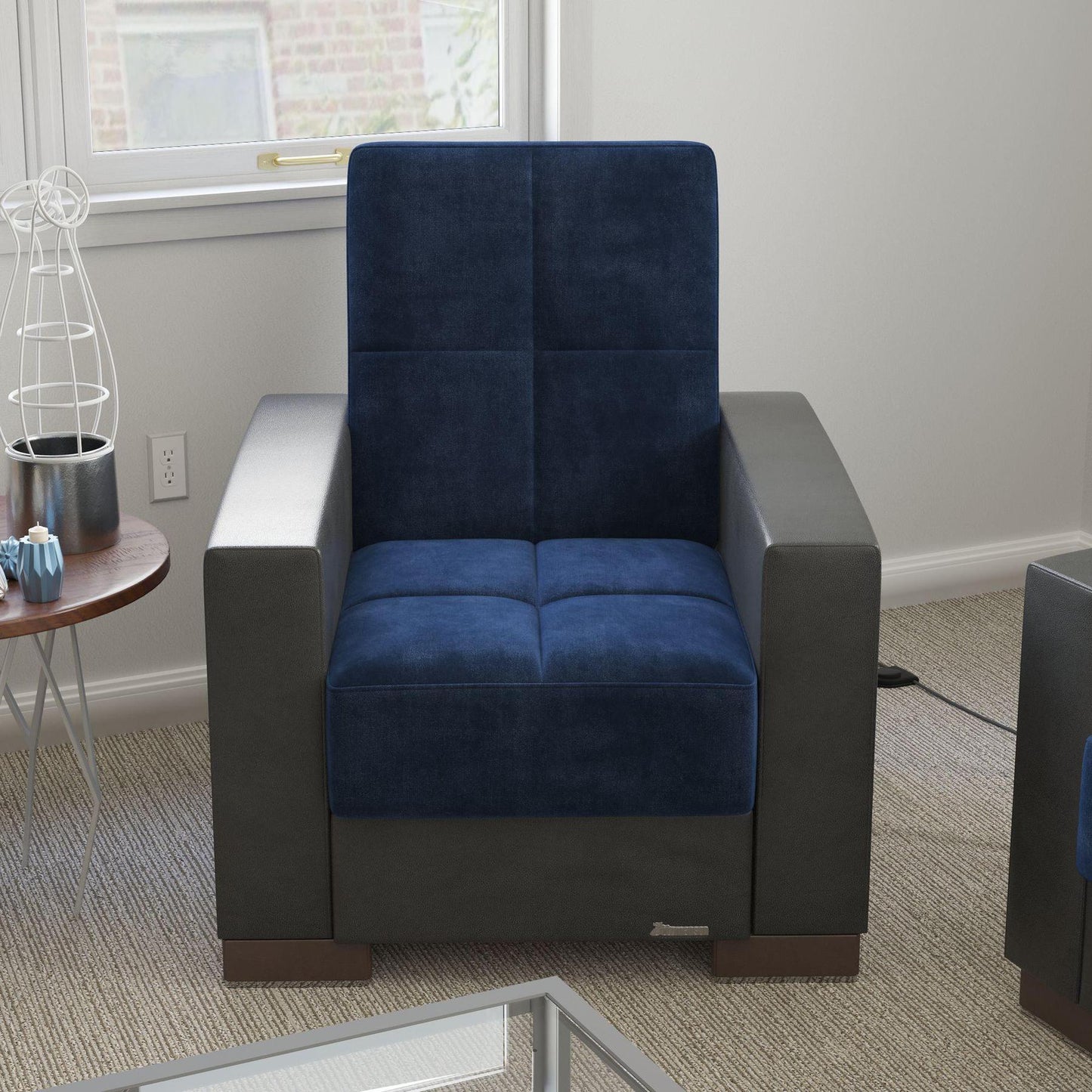 blue fabric chair