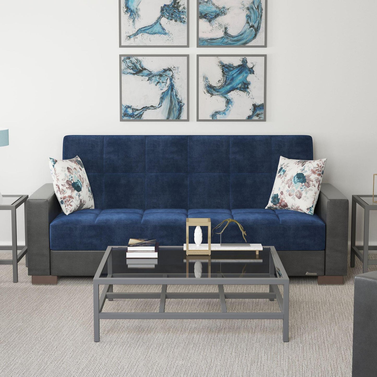 blue fabric sofa