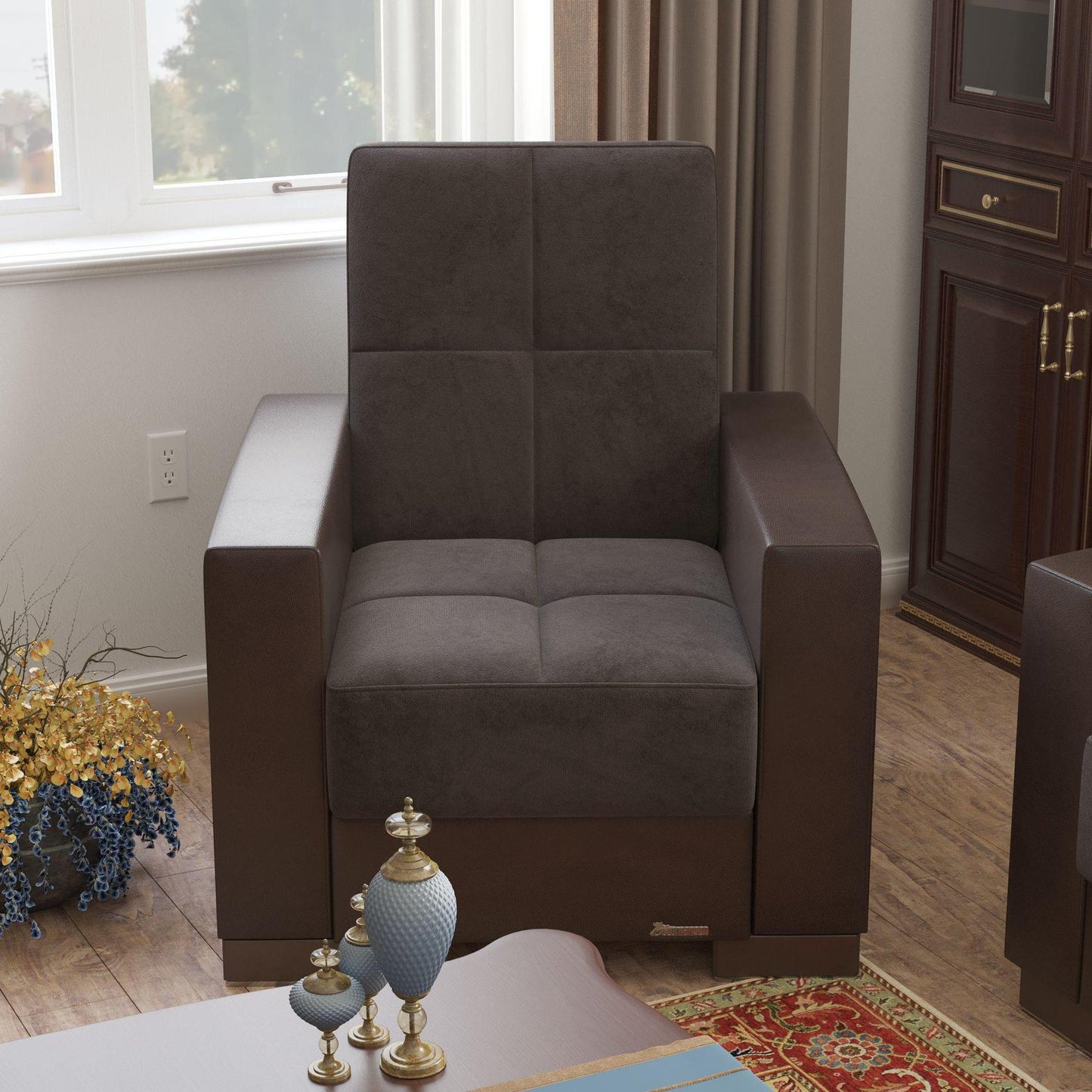 brown fabric chair