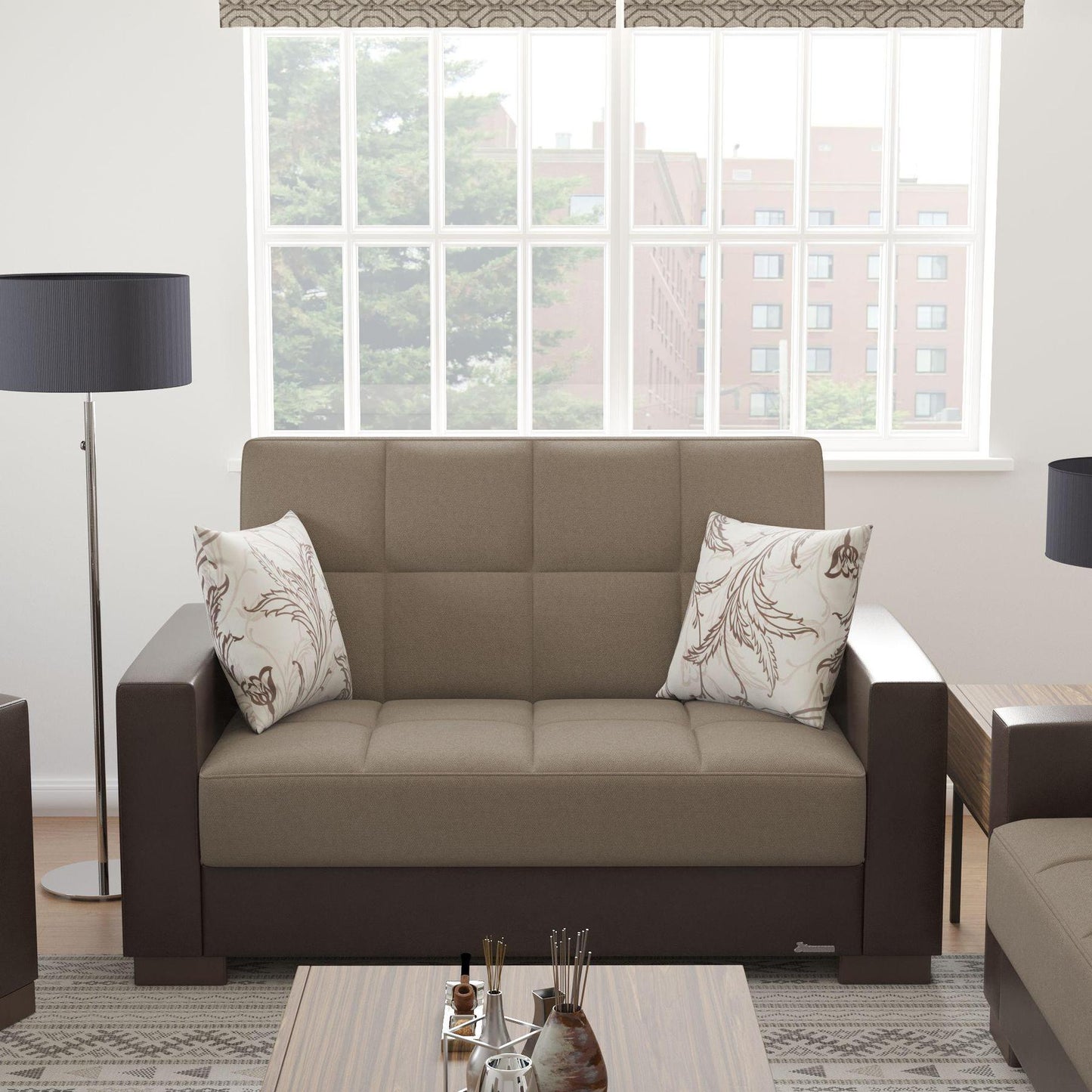 taupe fabric love seat