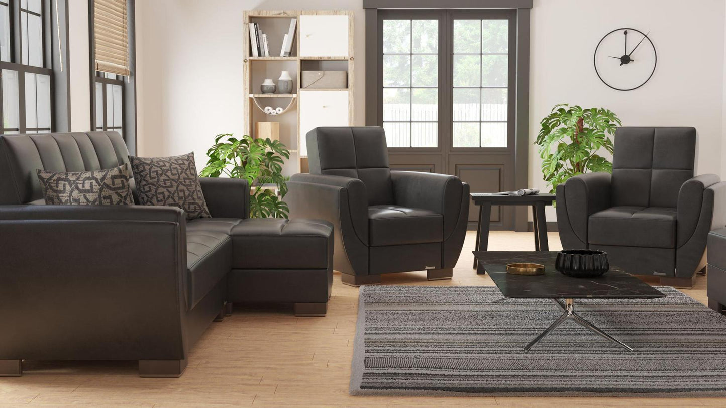 black leather chairs