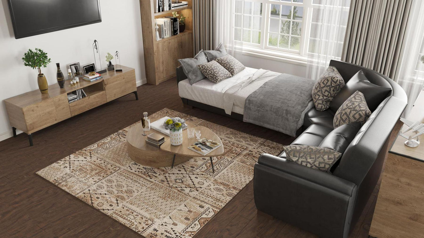 black leather convert bed