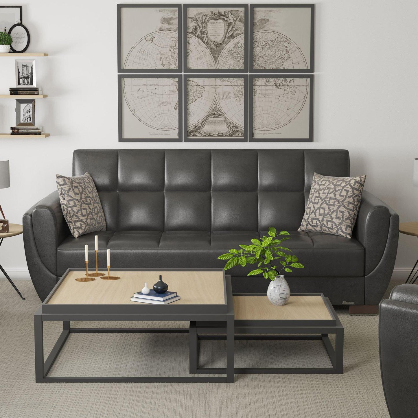 black leather sofa