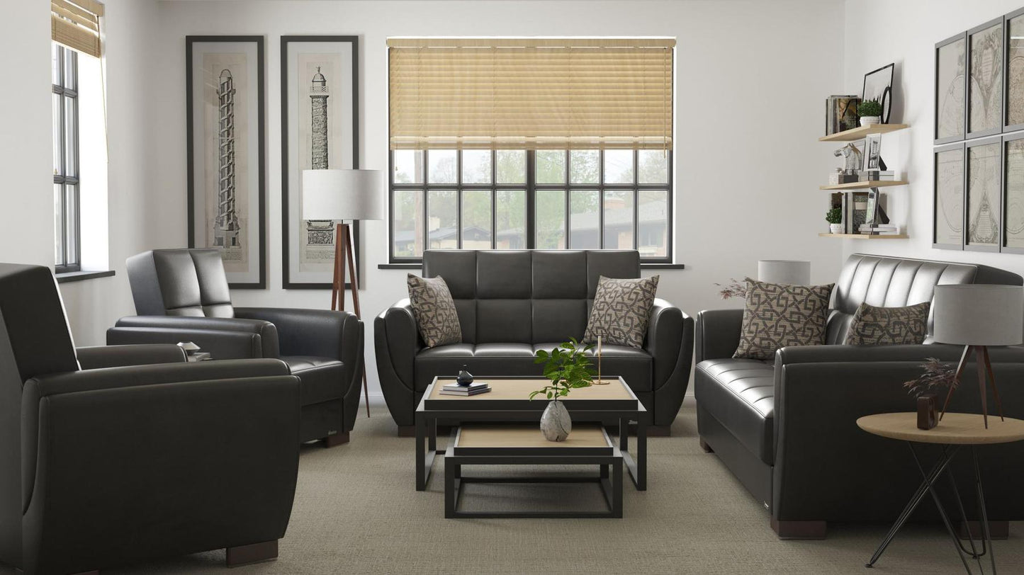 black leather sofa set