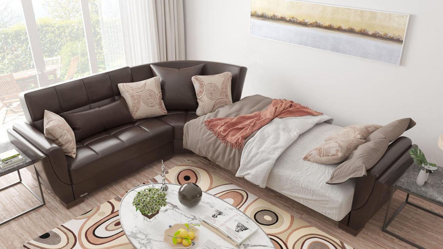dark brown leather convert bed