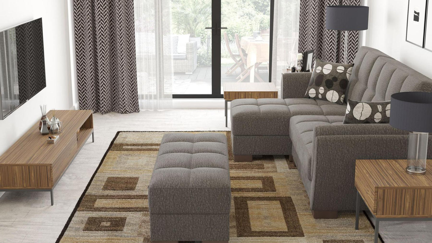 grey fabric ottoman