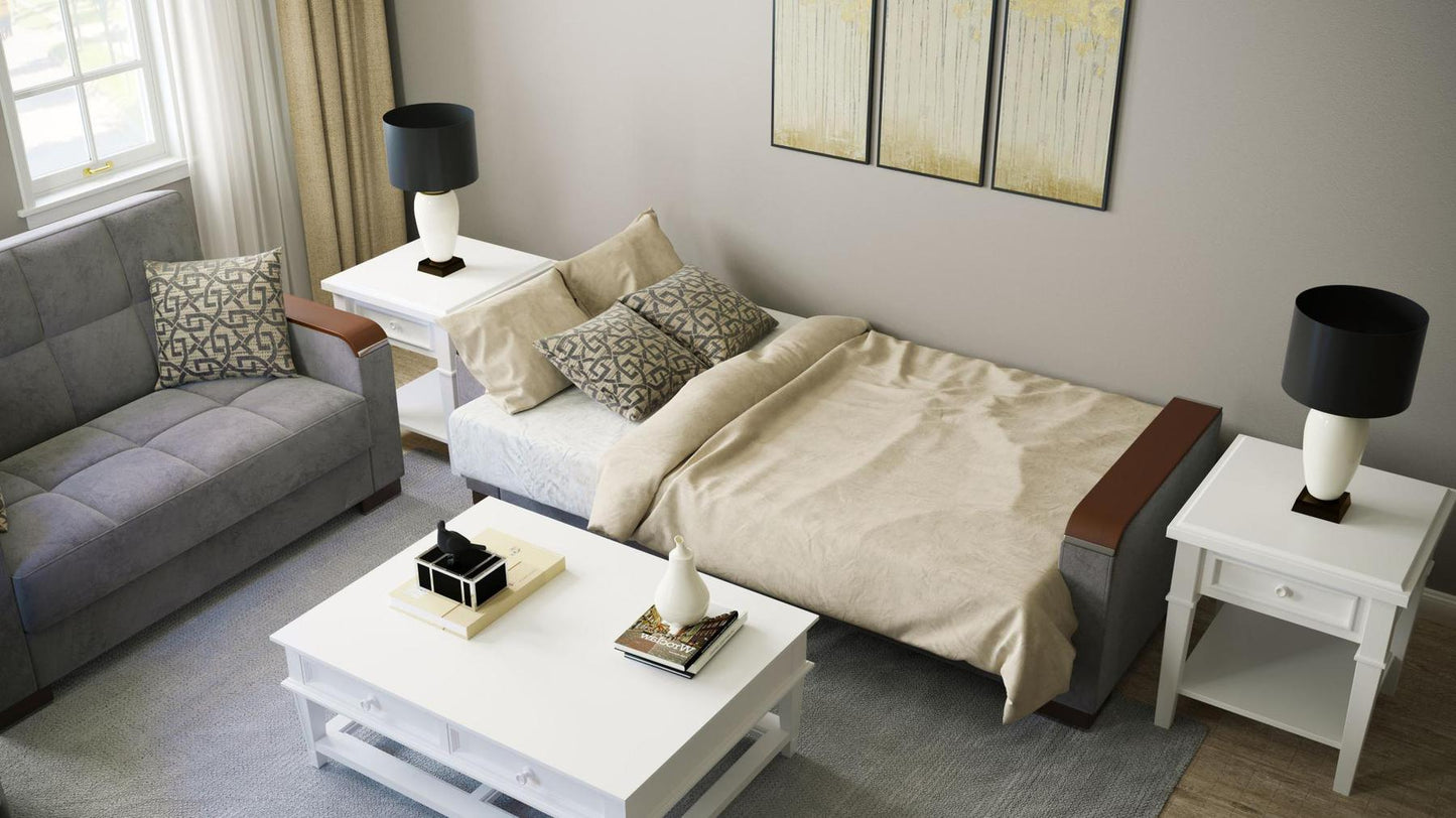 grey fabric sofa bed