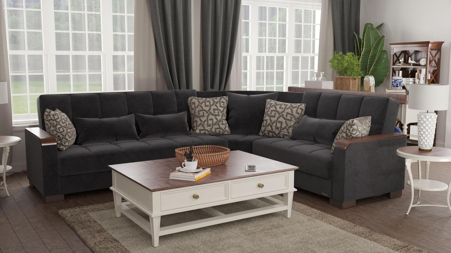 black fabric sofa sectional