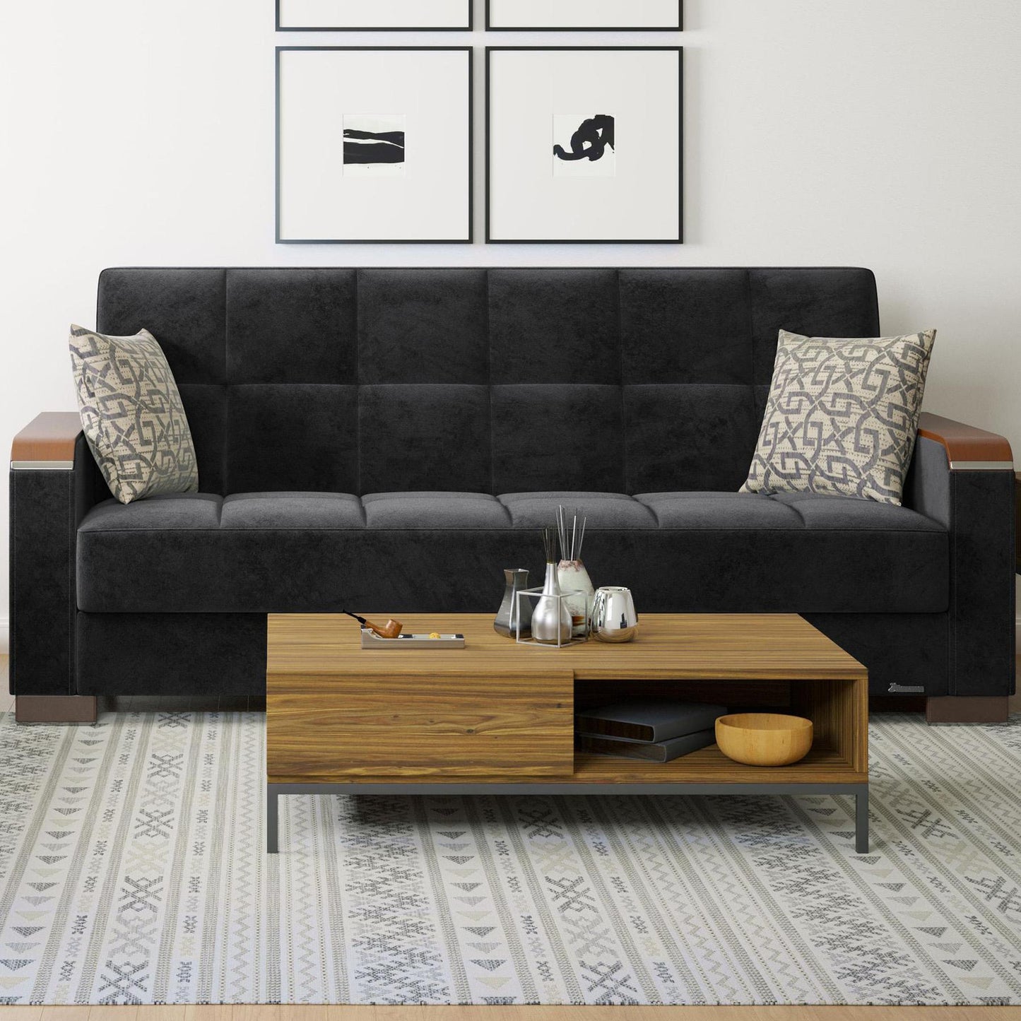 black fabric sofa