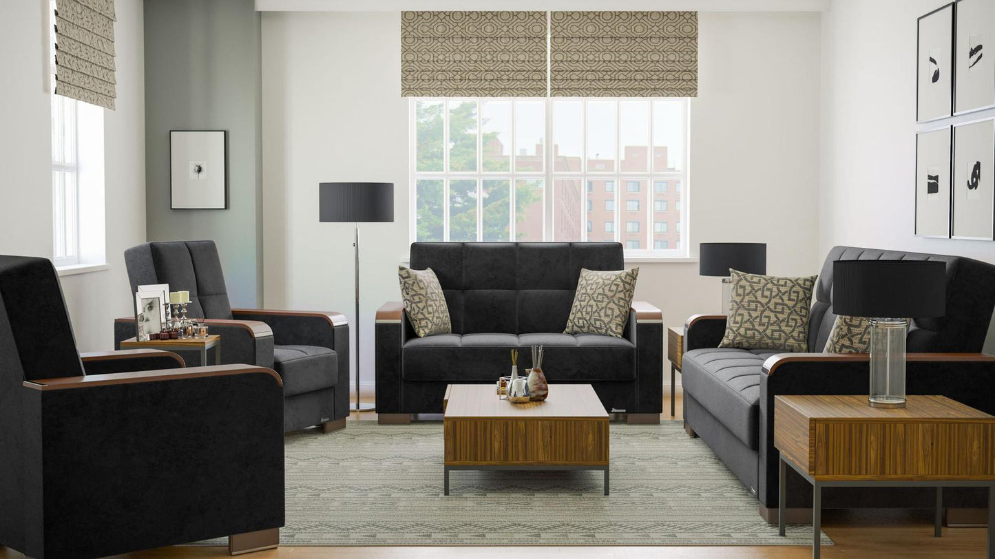 black fabric sofa set
