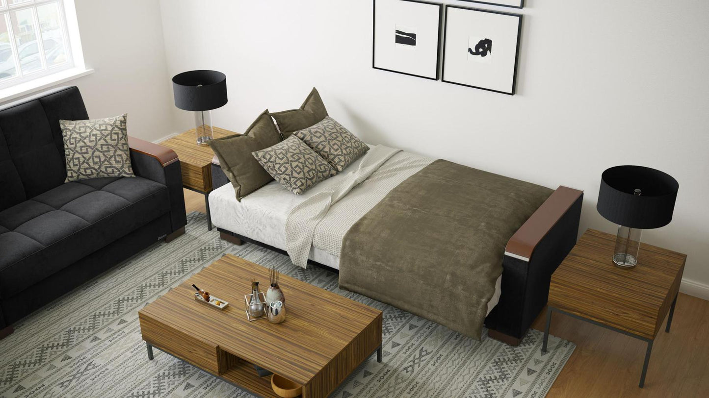 black fabric sofa bed