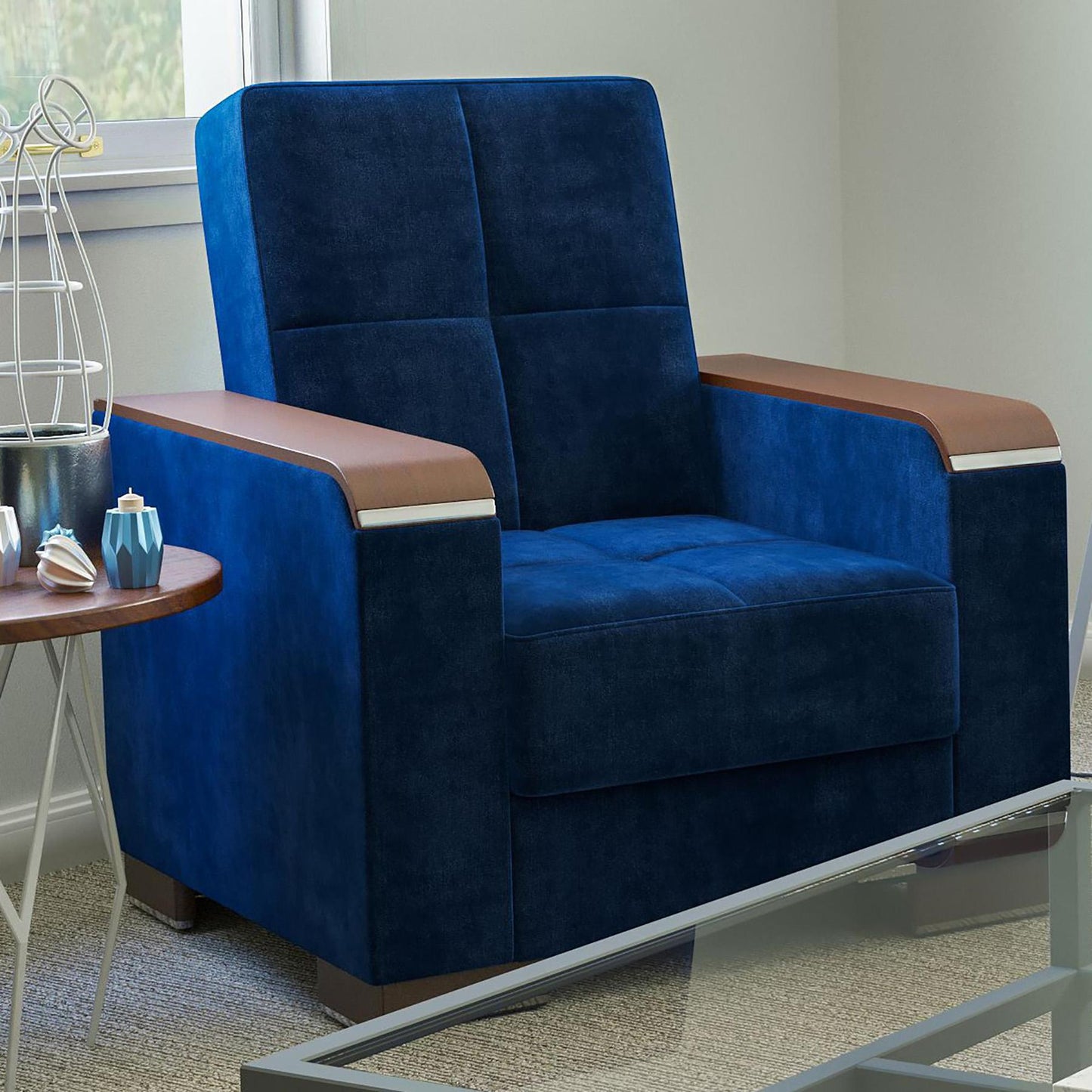 blue fabric chair