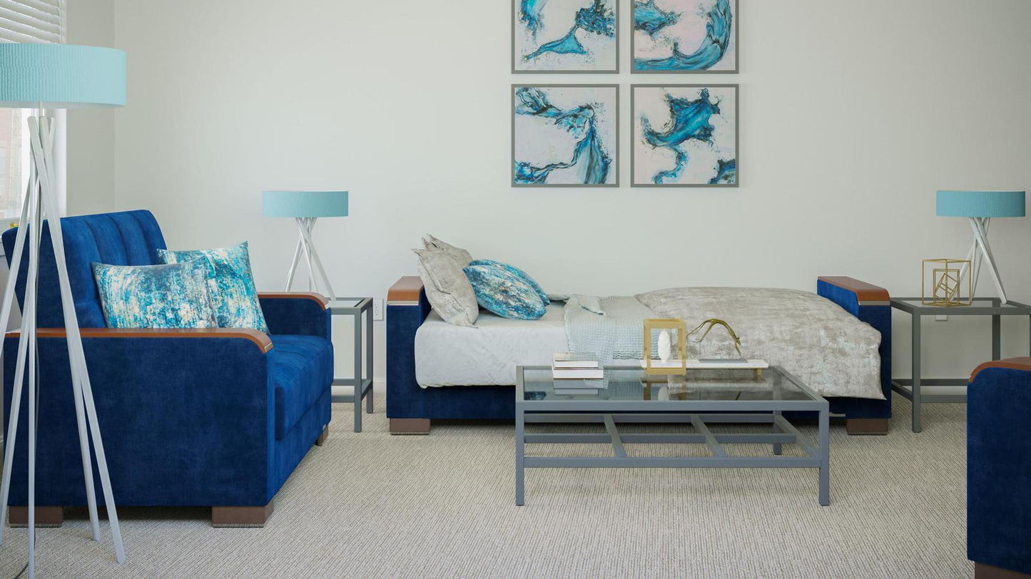 blue fabric sofa bed
