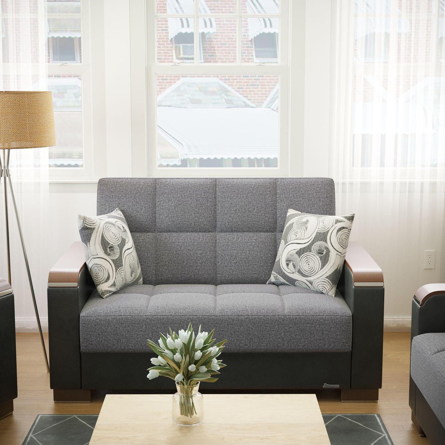 grey fabric love seat