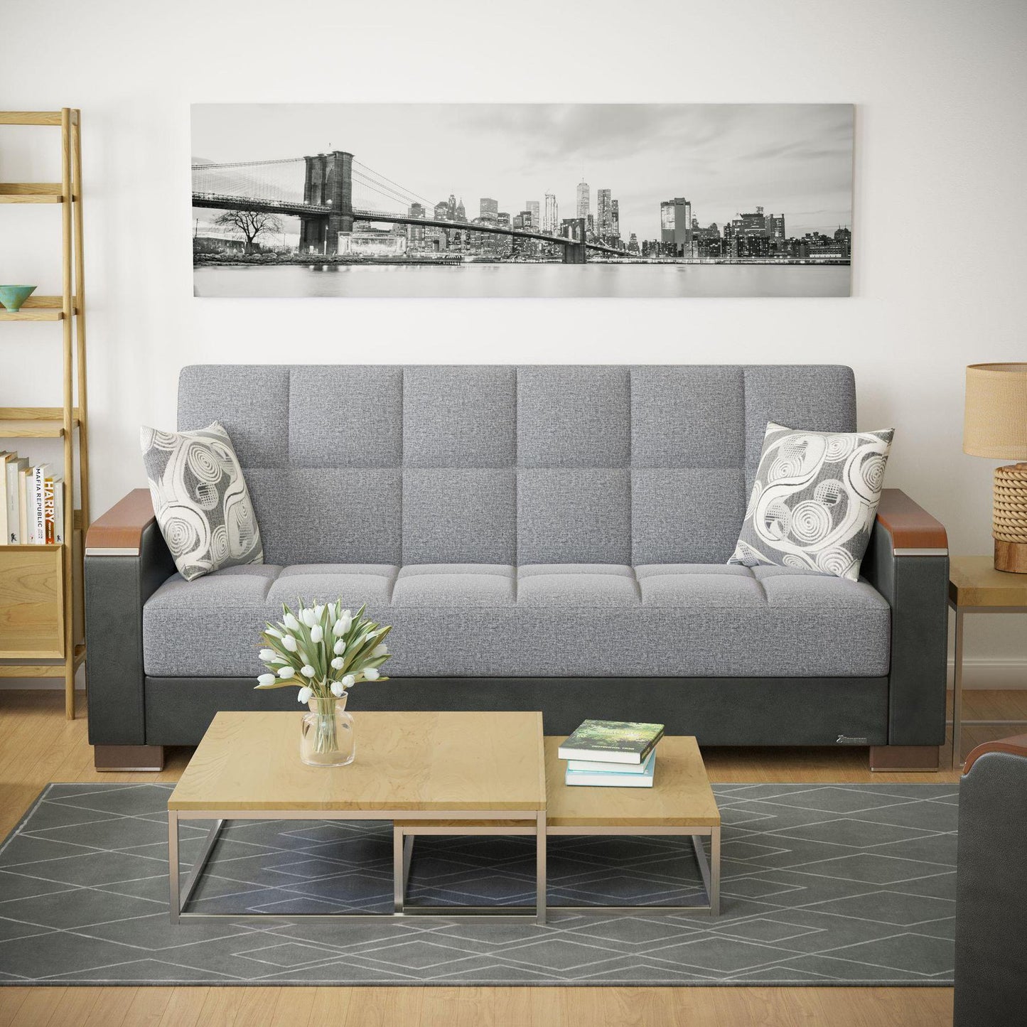 grey fabric sofa