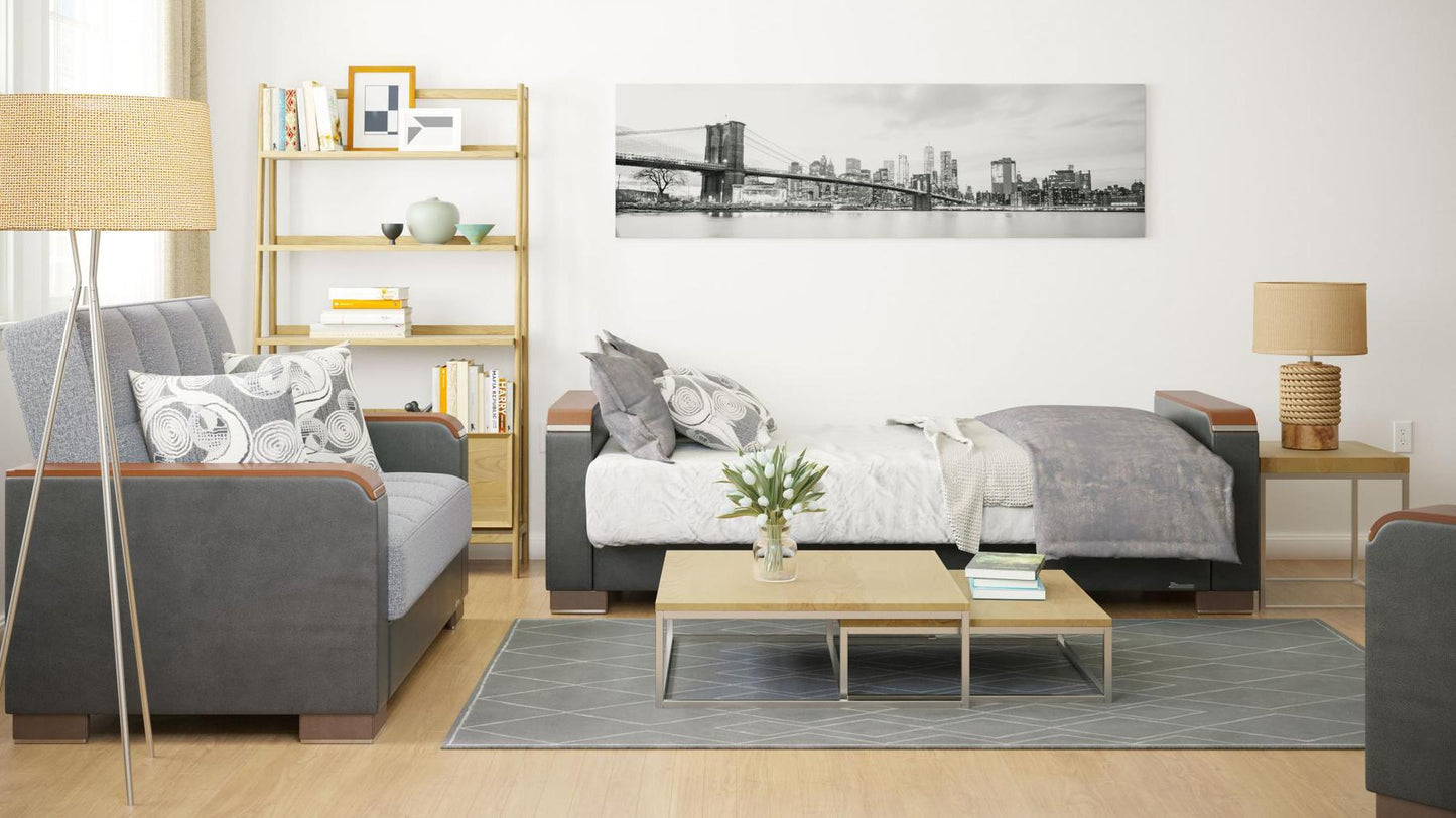 grey fabric sofa bed