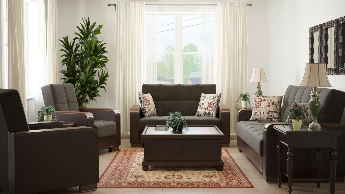 brown fabric sofa bed