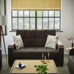 brown fabric love seat