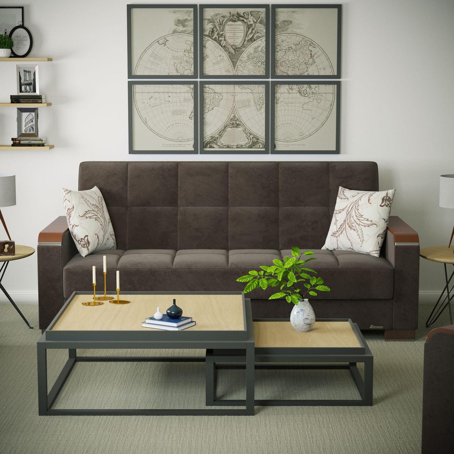 brown fabric sofa