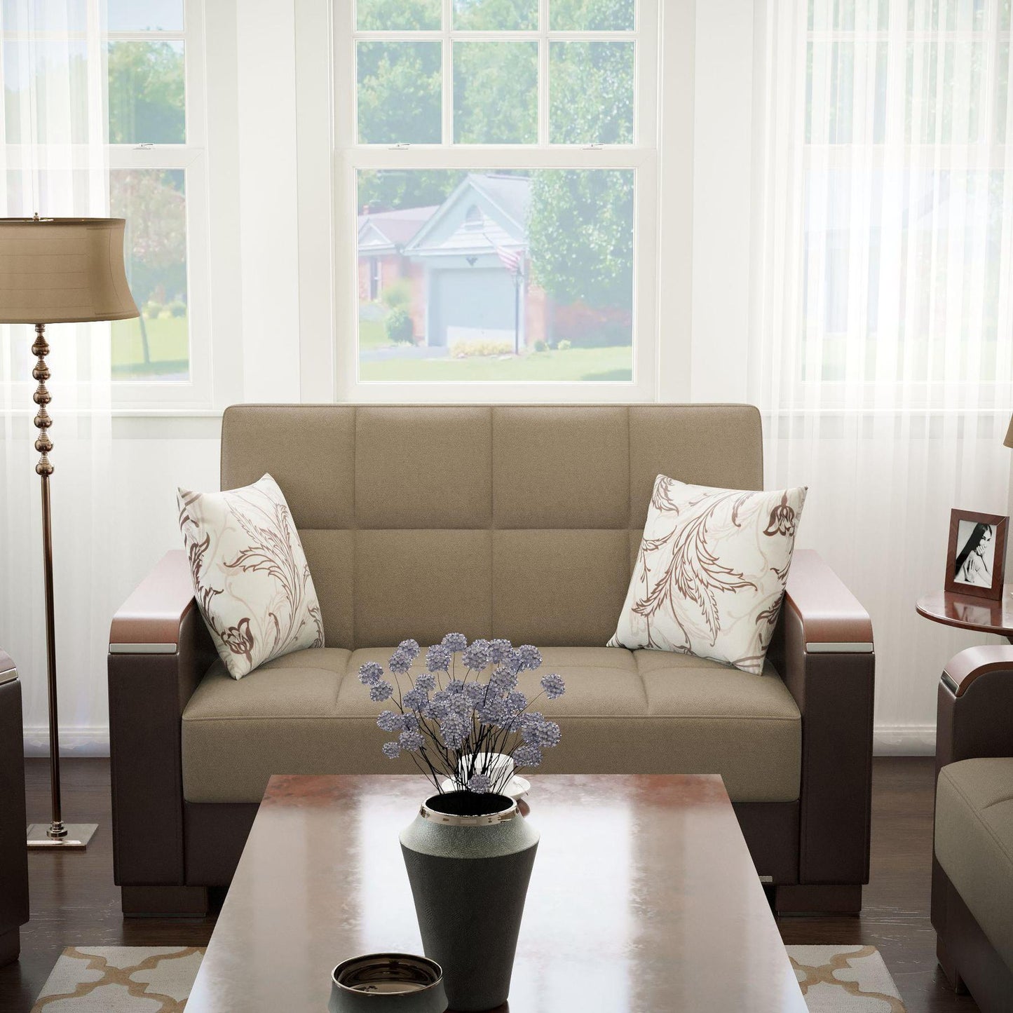blue fabric love seat