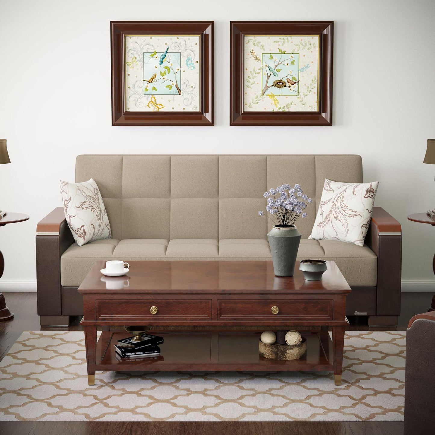 blue fabric sofa