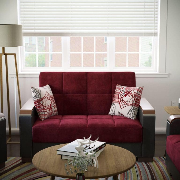 burgundy fabric love seat