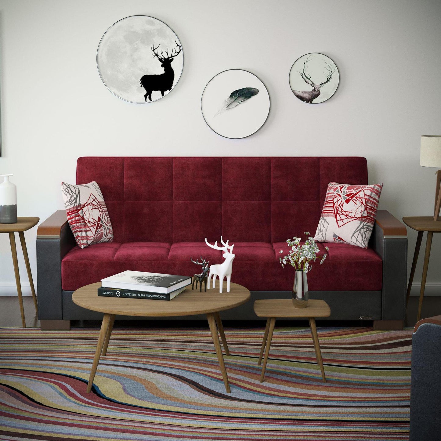 burgundy fabric sofa