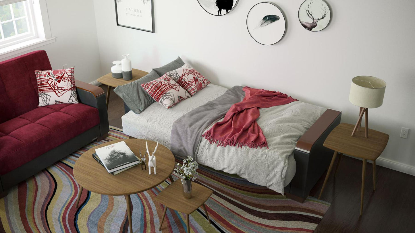 burgundy fabric sofa bed