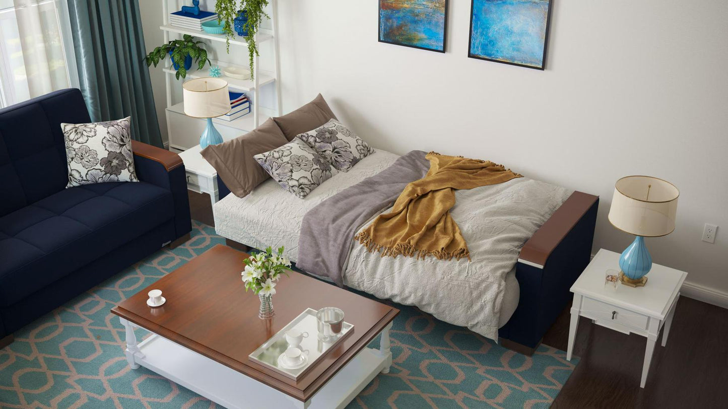 blue fabric sofa bed