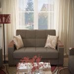 brown fabric love seat