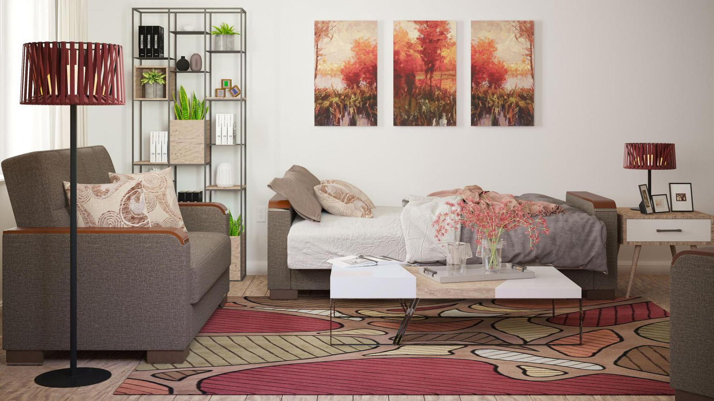 grey fabric sofa bed