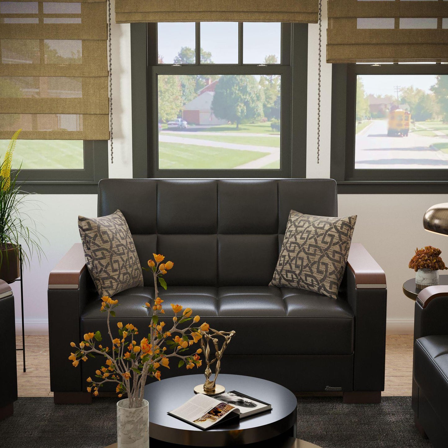 black leather love seat