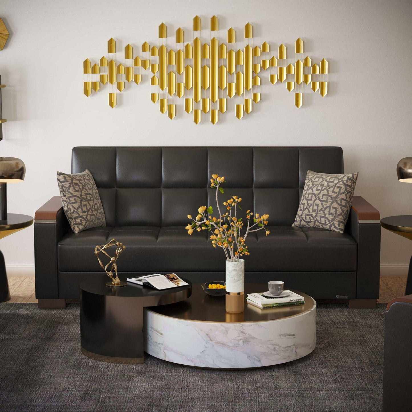 black leather sofa