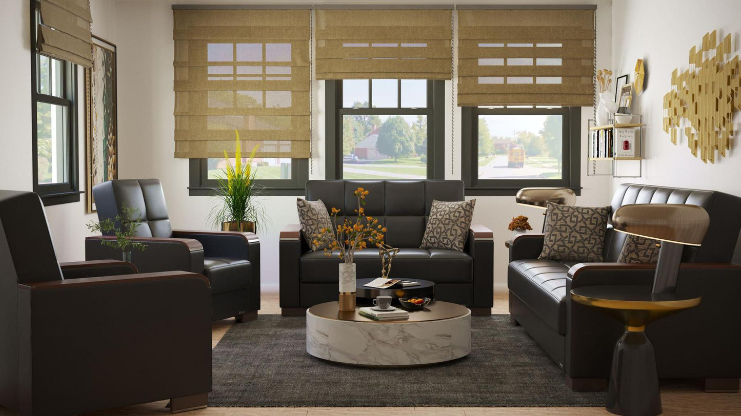 black leather sofa set