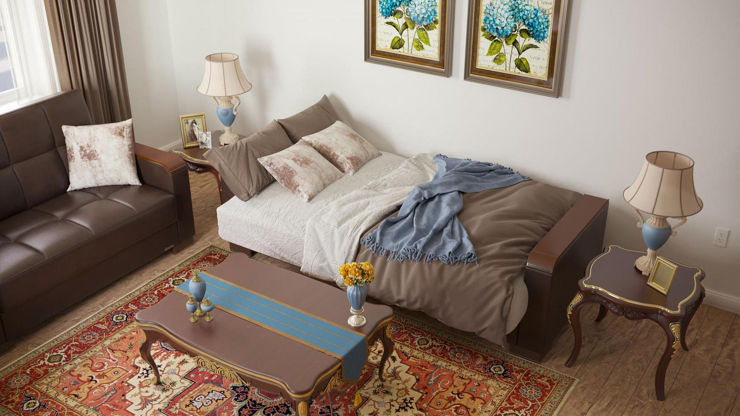 brown leather sofa cum bed