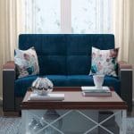 blue fabric love seat