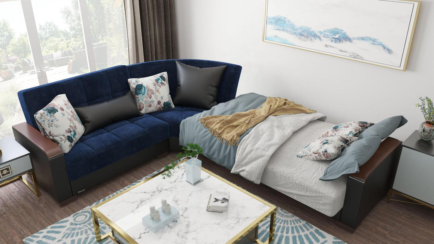 blue sectional bed