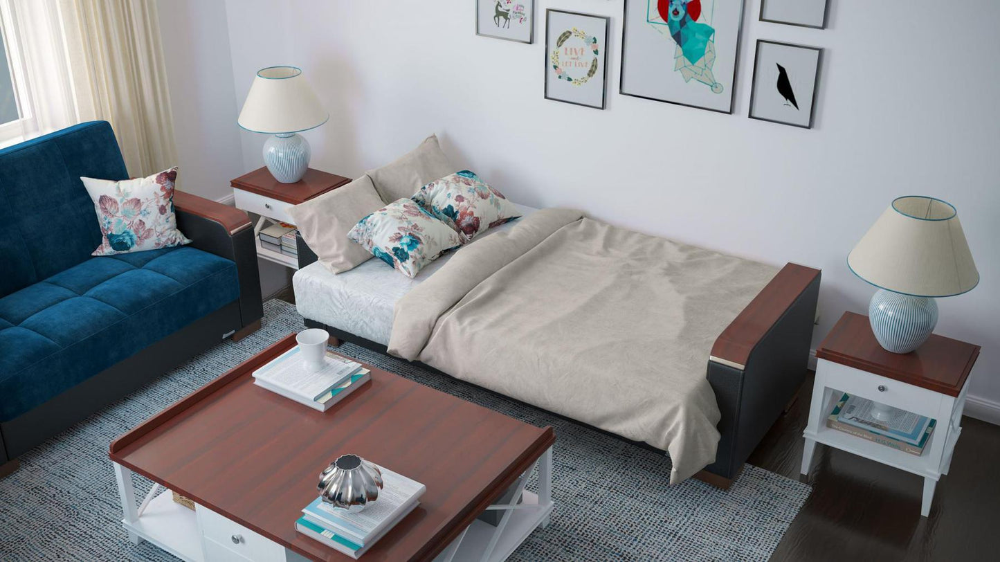 blue fabric sofa bed