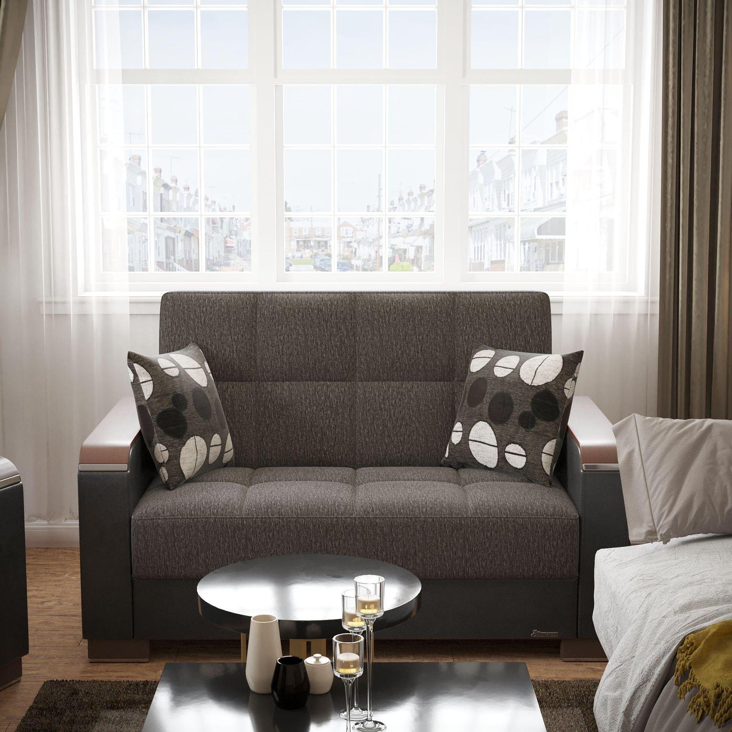 black fabric love seat