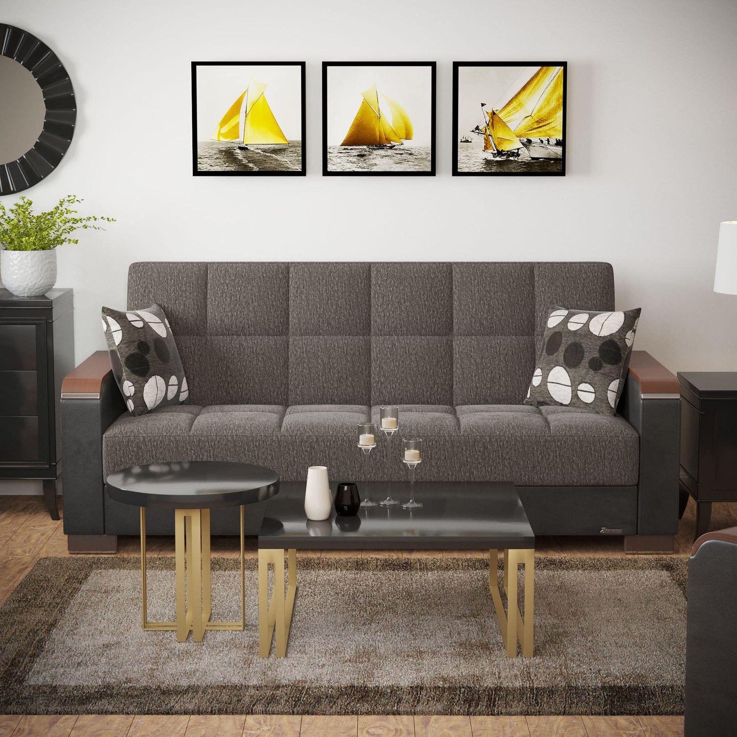 black fabric sofa