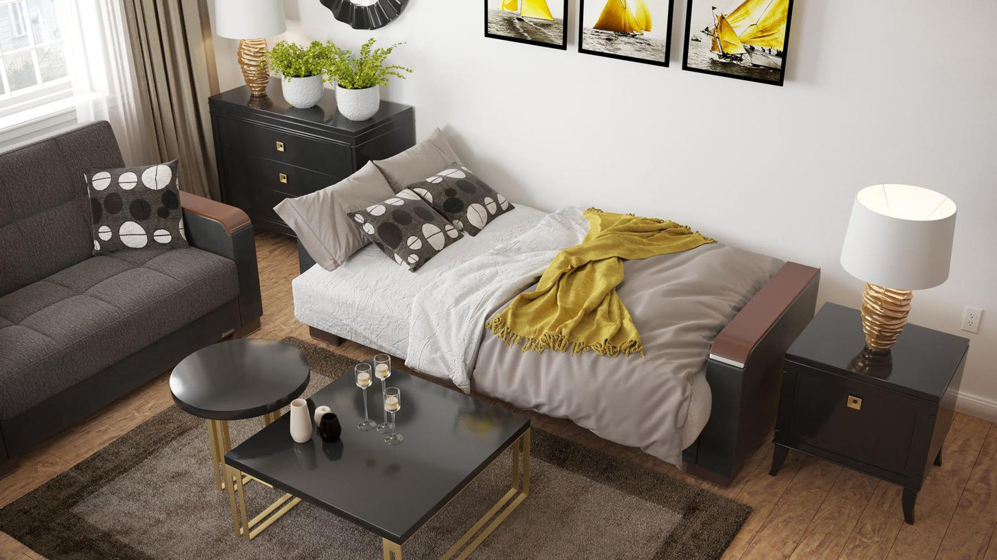 black fabric sofa bed