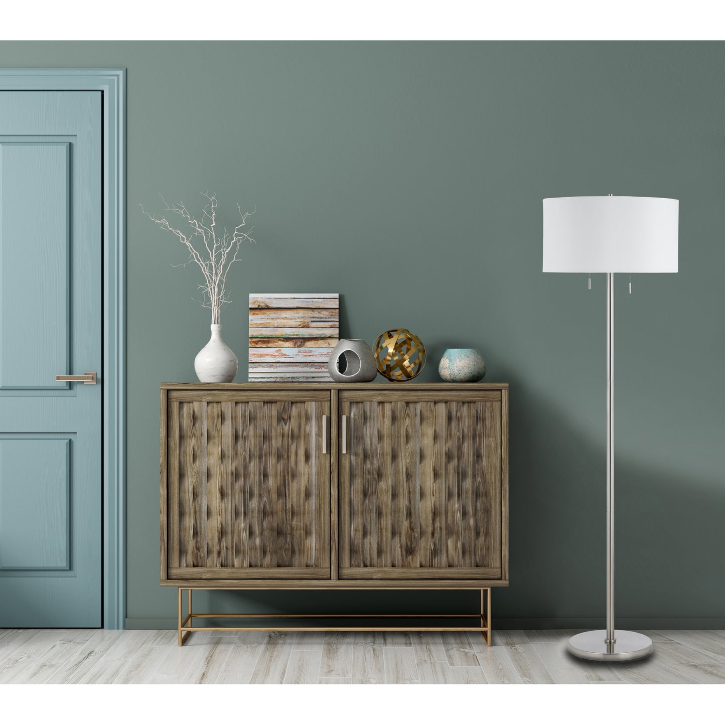silver floor lamp