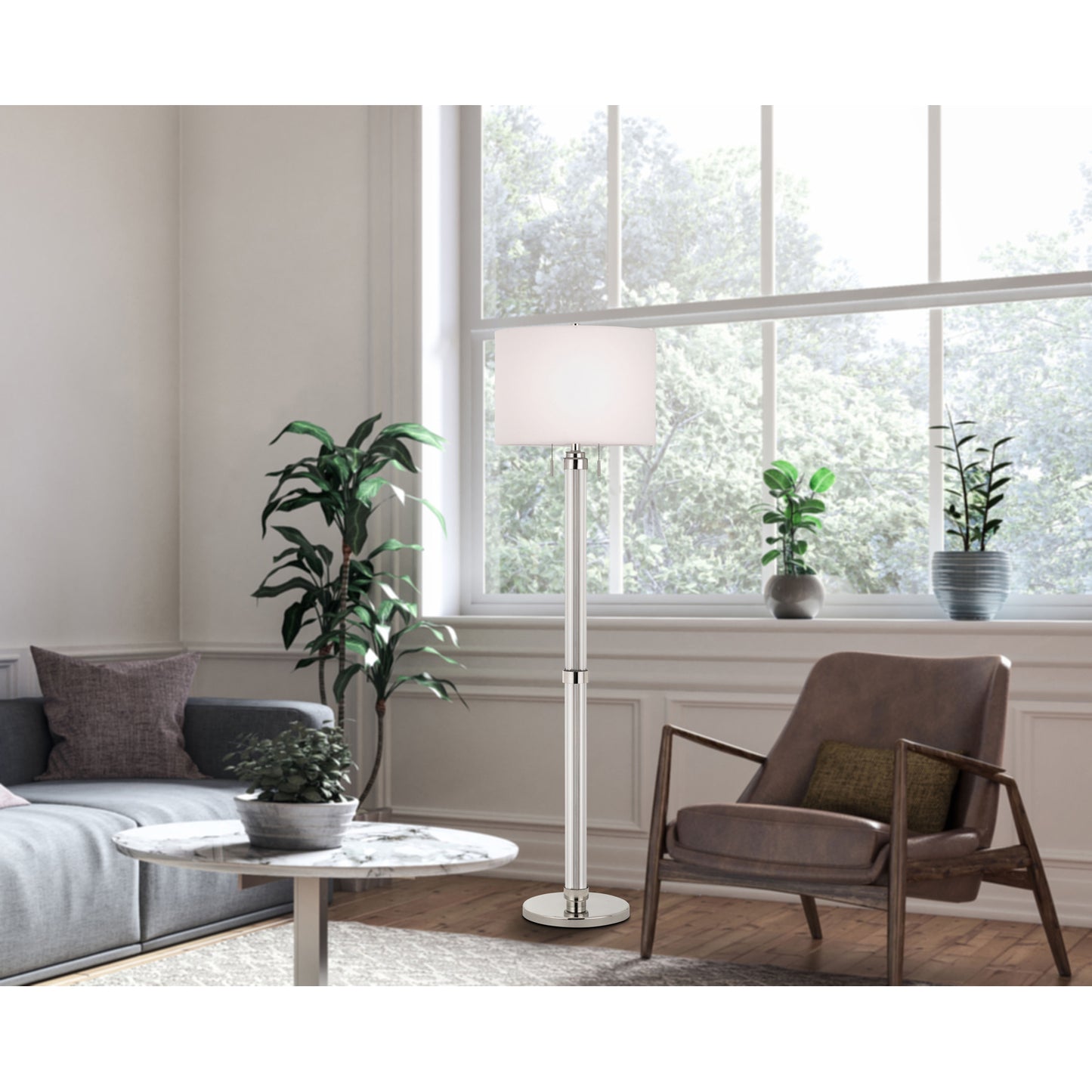 silver floor lamp