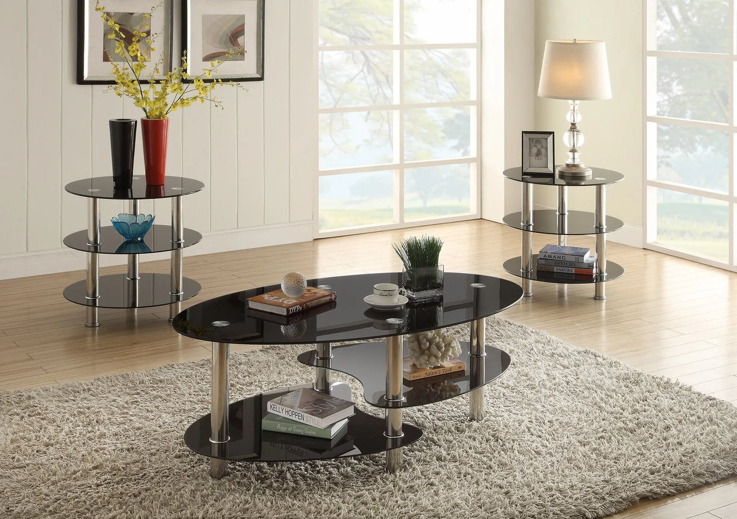 black glass coffee table set