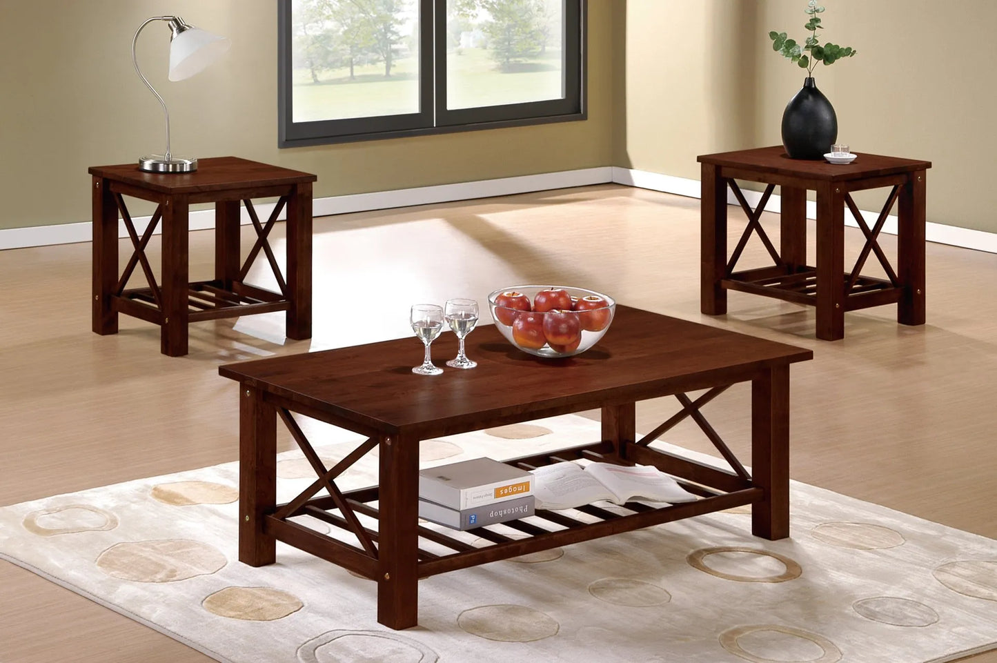 brown wood coffee table set