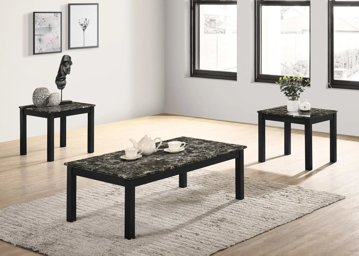 black marble coffee table set