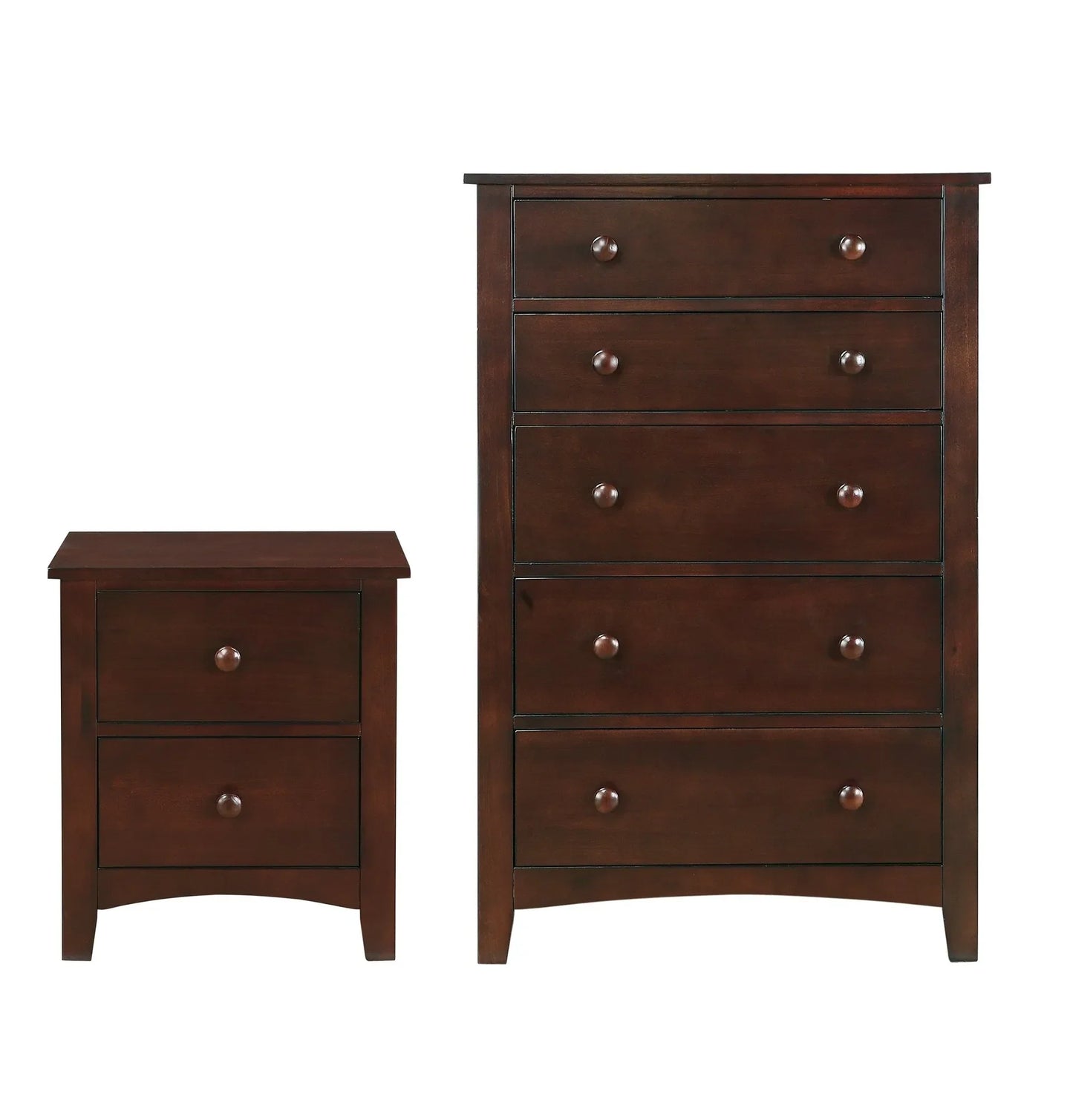 dark brown nightstand and Chester