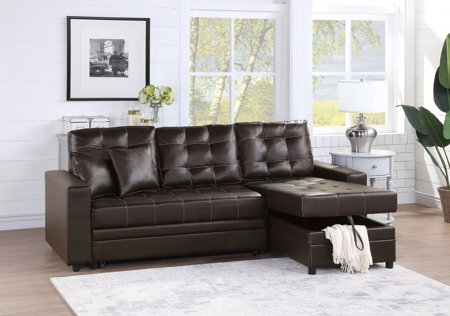 Espresso fabric sofa sectional