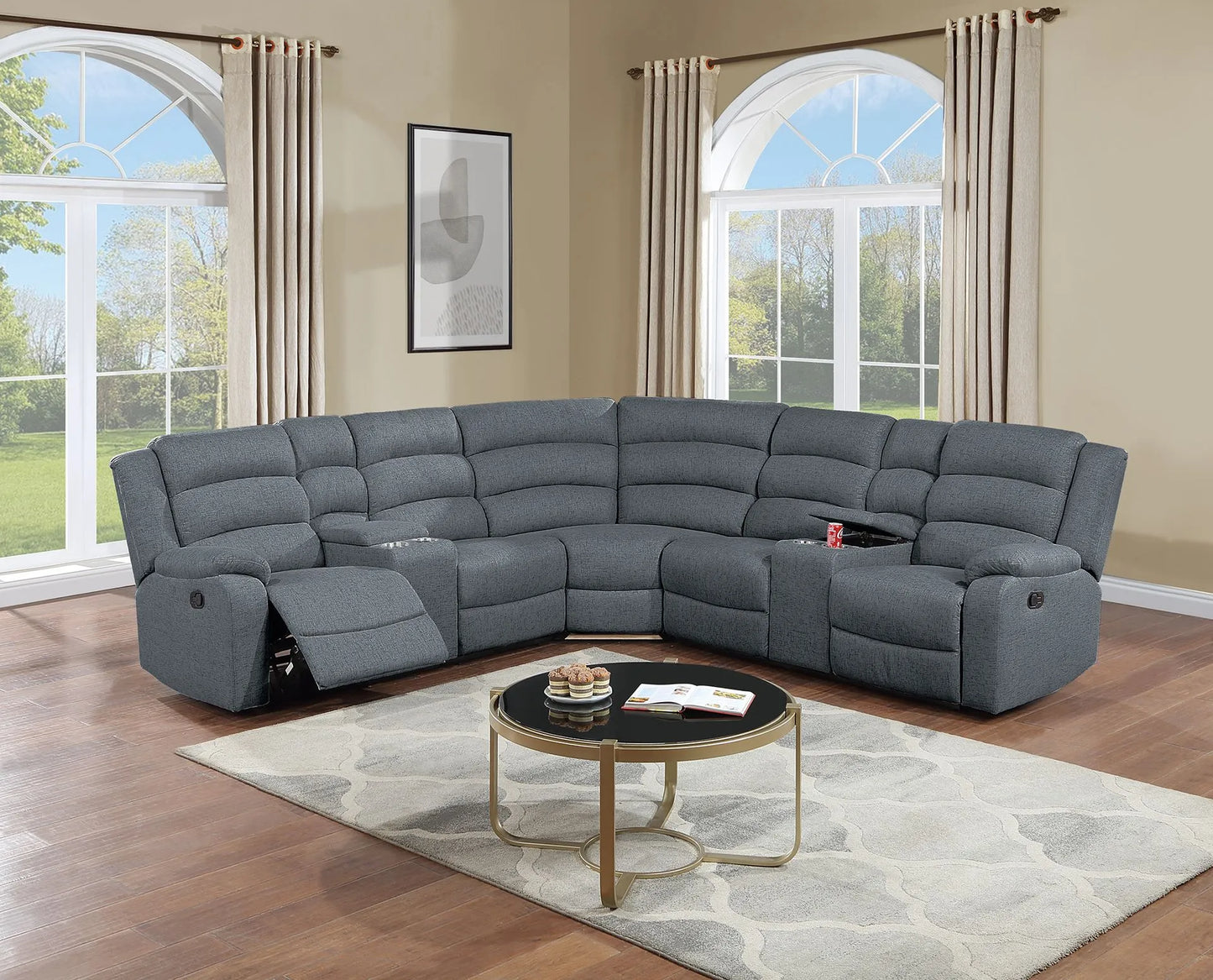 dark grey leather recliner sectional